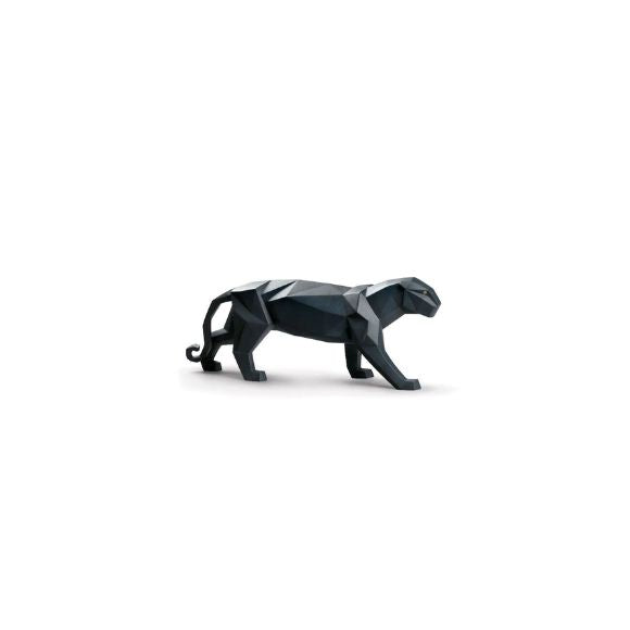 Porcelain sculpture of an panther in black, an artistic and timeless centerpiece.