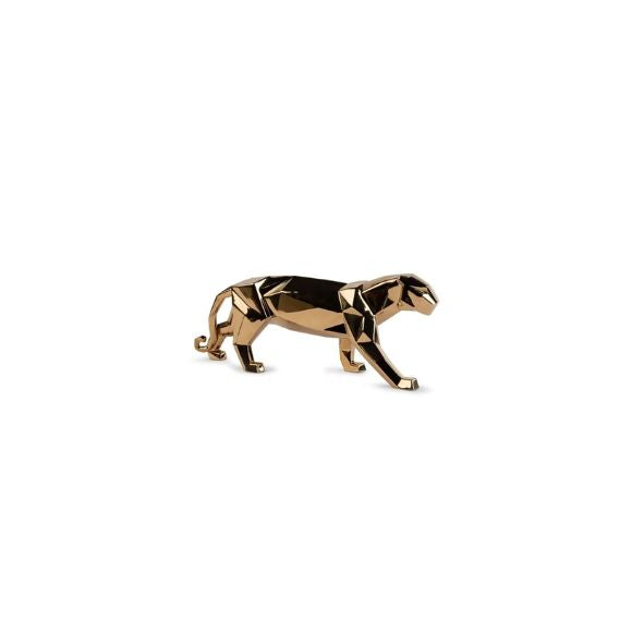 Porcelain sculpture of an panther in gold, an artistic and timeless centerpiece.