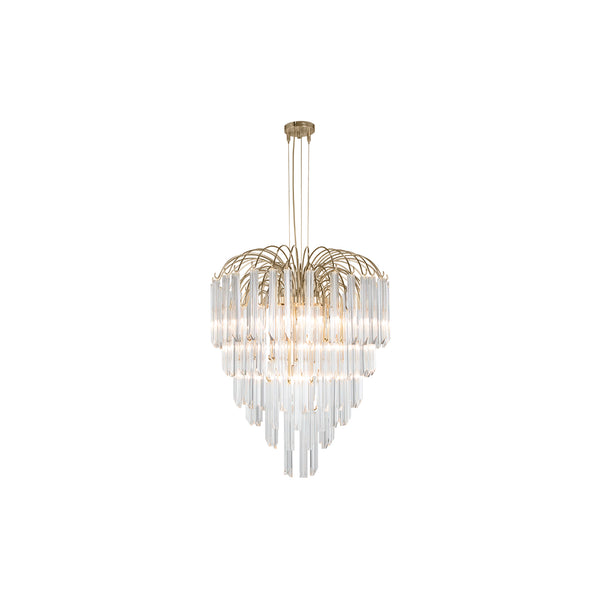 lotus suspension chandelier raining glass cut crystal from thin brass arms perfect for luxury living room, bedroom, dining room or bathroom