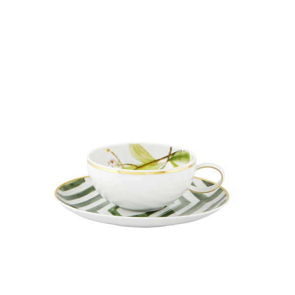 VISTA  ALEGRE AMAZONIA TEA CUP & SAUCER, SET OF 4