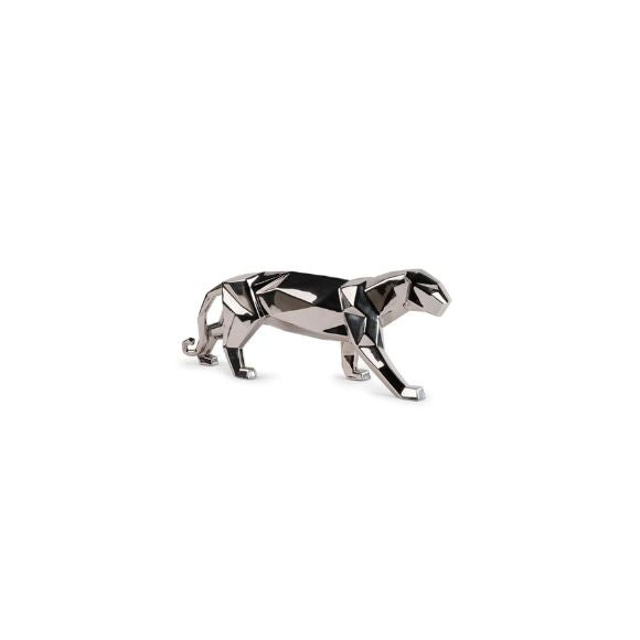 Porcelain sculpture of an panther in silver, an artistic and timeless centerpiece.