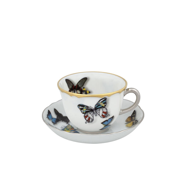 VISTA ALEGRE BUTTERFLY PARADE SET 2 COFFEE CUPS & SAUCERS