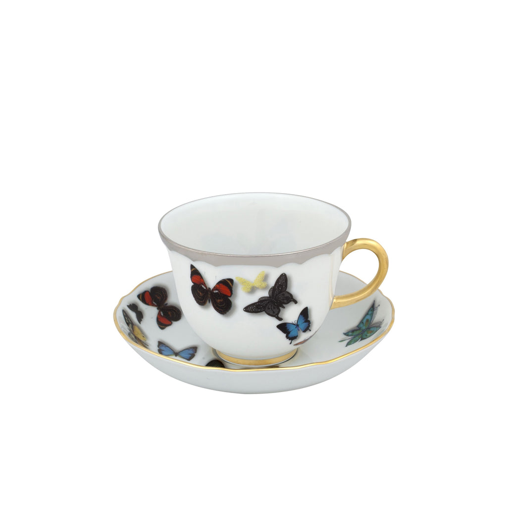 VISTA ALEGRE BUTTERFLY PARADE TEA CUP & SAUCER, SET OF 4
