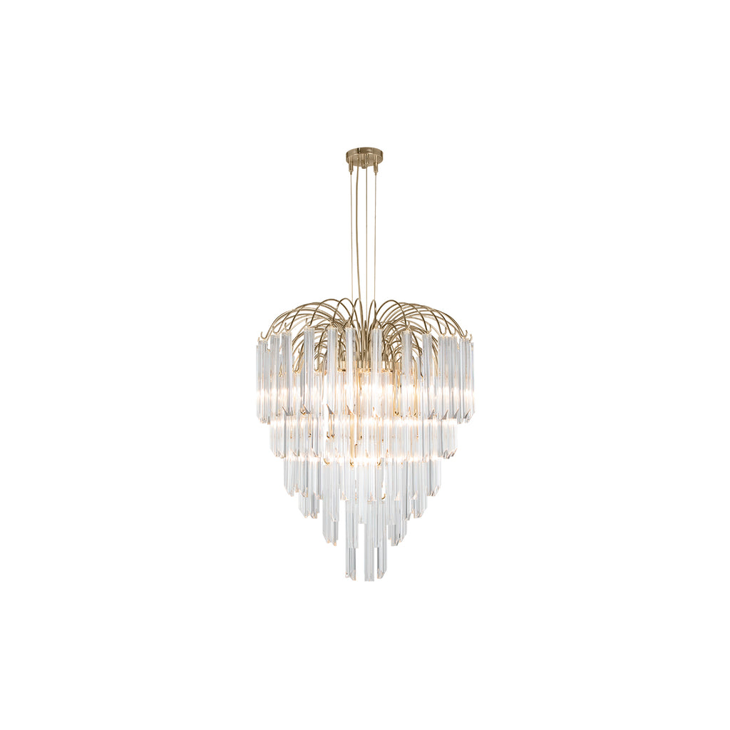lotus suspension chandelier raining glass cut crystal from thin brass arms perfect for luxury living room, bedroom, dining room or bathroom